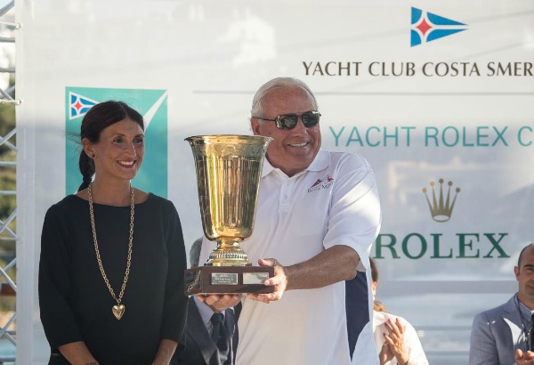 Owner/Driver Hap Fauth awarded the Alberini Trophy at the Mini Maxi Rolex World Championship (Photo Credit: Jesus Renedo) 