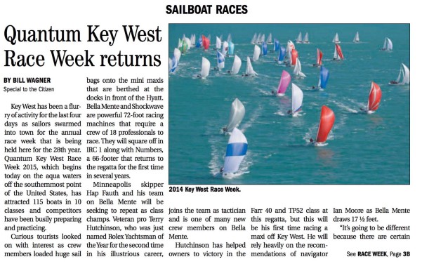 Bella Mente and owner/driver Hap Fauth mentioned in the Key West Citizen today. Click here for the full story 
