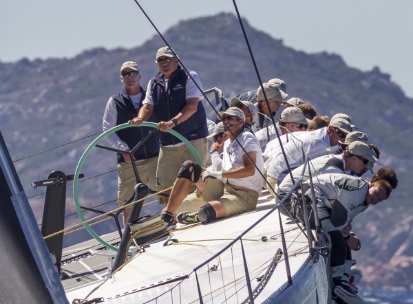 Picture taken at Maxi Yacht Rolex World Championships 2014. Hutchinson pictured left and owner/driver Hap Fauth pictured right. Photo credit to Rolex/Carlo Borlenghi. 